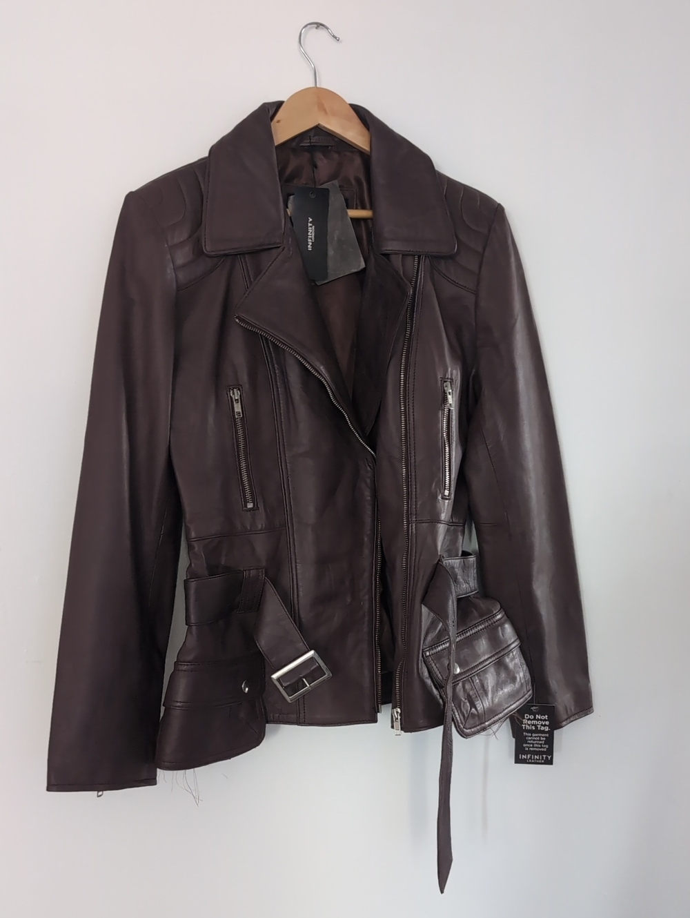 NWT INFINITY Leather / INFINITY London - Womens Long Leather Biker Jacket-Quito